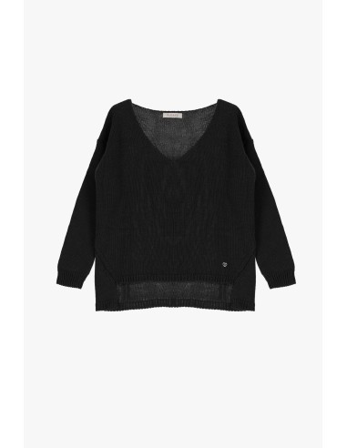 Please Femme pull oversized asymetrique en maille coloris nero