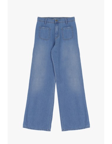 Please Femme jean flare à poches plaquées en denim léger délavage bleu clair