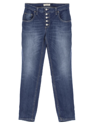 Please Femme jean taille basse forme regular a boutonnage apparent en denim Bleu delavage medium