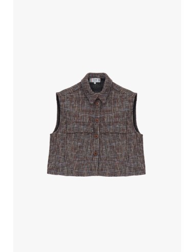 Please Femme, gilet à superposer en tweed de laine coloris marrone/beige