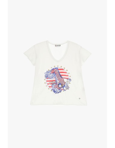 Please femme tee-shirt col V coloris blanc