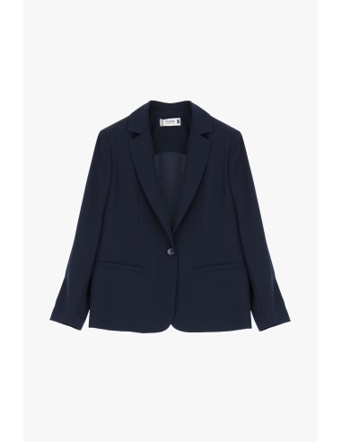 Please femme blazer à bouton et col revers en crêpe fluide marine (navy)