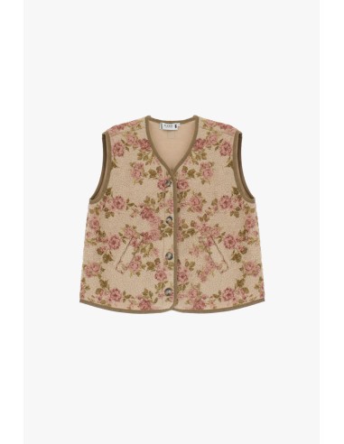 Please femme gilet bouclette imprimé "roses" beige