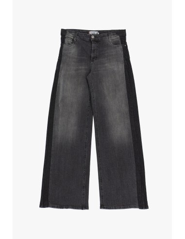 Please Femme Jean Flare Denim Noir Baguette Cotes Contrastes