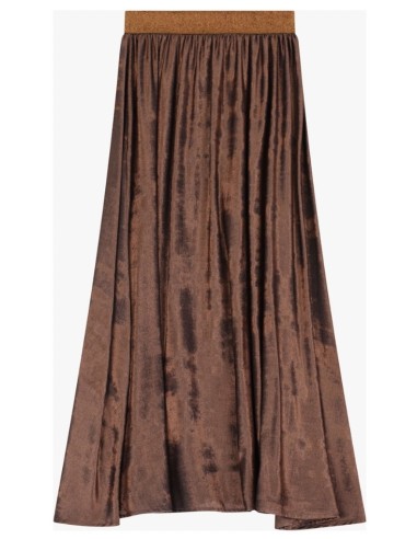 Please femme jupe midi en polyester/viscose brillante coloris bronzo, taille élastiquée