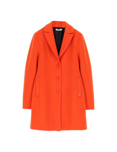 PLEASE FEMME MANTEAU COURT UNI A BOUTONNAGE SIMPLE ET COL A REVERS EN POINTE COLORIS ARANCIO