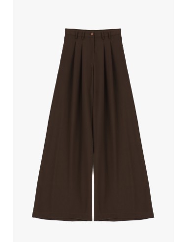 Please Femme pantalon à doubles pinces et jambes évasées en crêpe fluide coloris chocolat (cioccolato)