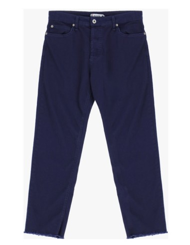 Femme jean longueur 7/8 en gabardine de coton stretch et ourlets à franges coloris marine (midnight blu)