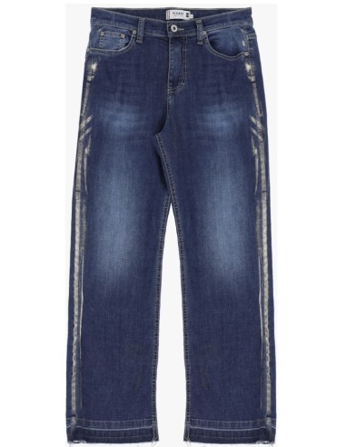 Please femme jean mom fit forme regular en denim bleu medium ganses dorées