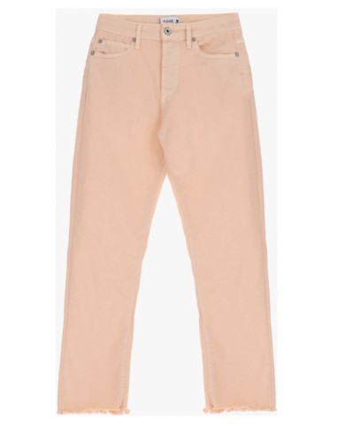 Please Femme jean longueur 7/8 en gabardine coton stretch délavée et ourlets à franges coloris Peach whip et Artic