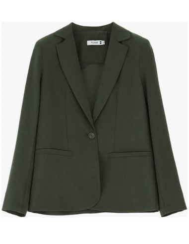 Please femme blazer à bouton et col revers en crêpe fluide coloris kaki (loden)