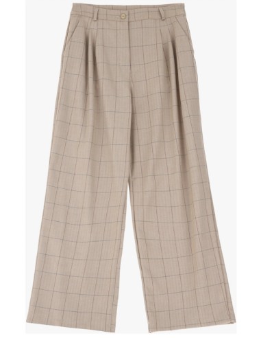 Please Femme pantalon forme semi-large 2 pinces à carreaux beige