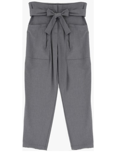 Please Femme pantalon "Marylin" taille haute nouée en drap gris