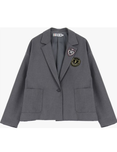 Please Femme blazer oversize en drap gris à écussons