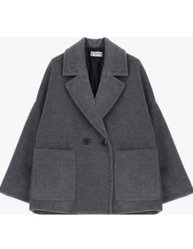 Please Femme, manteau court croisé, oversize, en drap coloris grigio medio