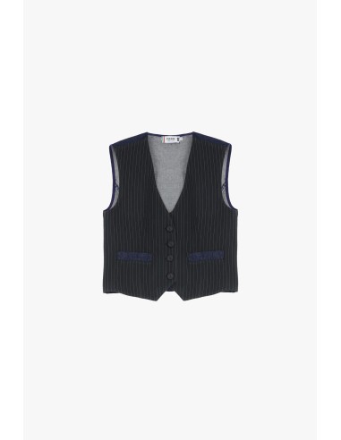 Please femme gilet drap rayé coloris noir dos denim bleu brut(notte)