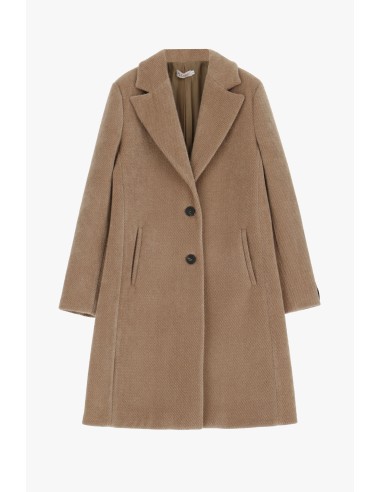 Please Femme manteau long à boutonnage droit en drap effet poil de chameau coloris cammello