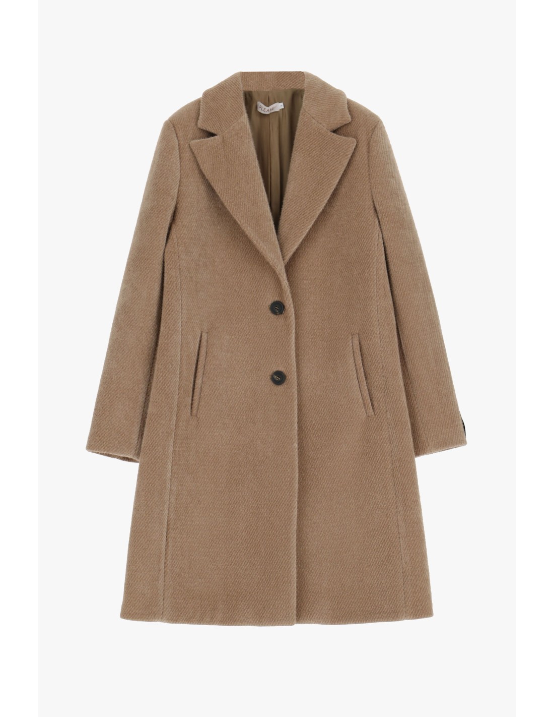 Manteau Court et Cintre Please Femme a Boutonnage Droit Effet Poil de Chameau Coloris Cammello