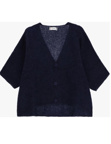 Please Femme cardigan oversize en laine vierge et mohair mélangés coloris bleu marine