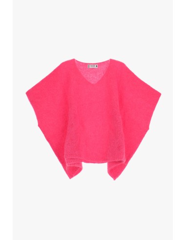 Please Femme pull poncho oversize en laine vierge et mohair mélangés coloris rosa shocking