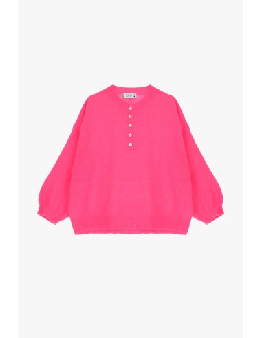 Please Femme pull oversize col boutonné en laine alpaga mélangée coloris rosa shocking