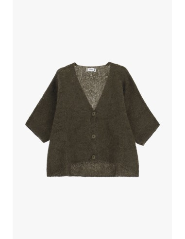 Please Femme cardigan oversize en laine vierge et mohair mélangés coloris kaki (militare)