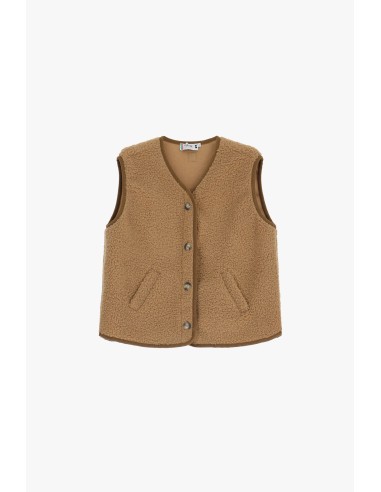 Please femme gilet bouclette coloris camel (cammello)