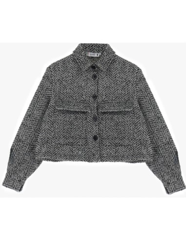 Please femme, veste courte en tweed coloris blanc/noir (bianco/nero)