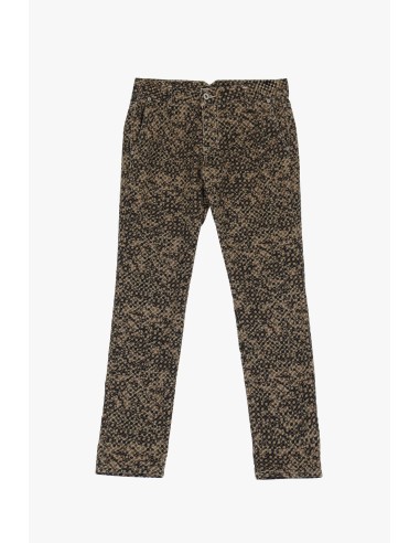 Pantalon chino Please stretch coton imprime beige noir et terracotta