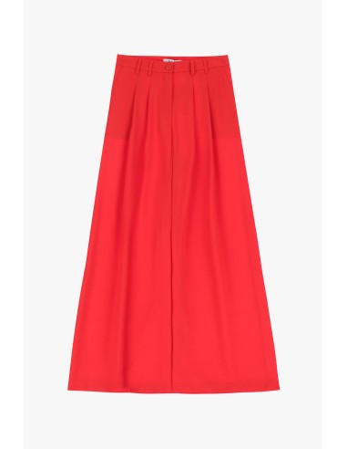 Please Femme pantalon Rouge à doubles pinces et jambes évasées en crêpe fluide