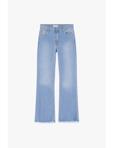 Please Femme jean kick flare longueur Cropped en denim delavé bleu clair à petites déchirures