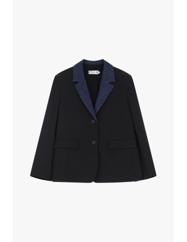 Please Blazer noir avec revers de col en jean bleu