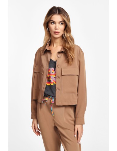 Please Blouson en crepe fluie coloris camel