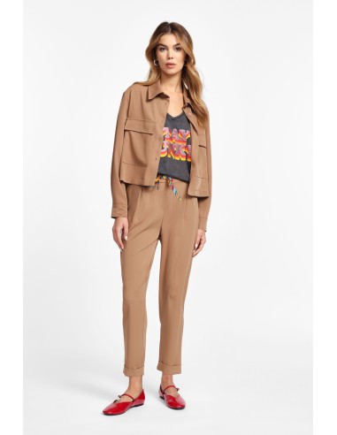 Please Pantalon Fluide en crepe coloris Camel