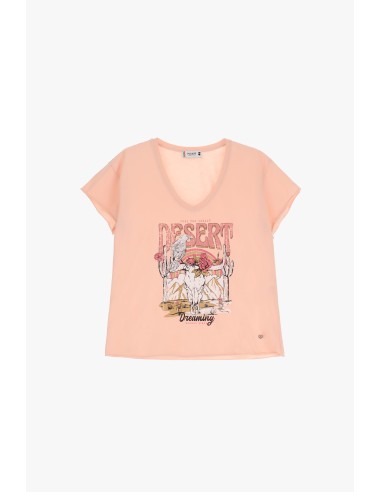 Please tee-shirt col V coloris Rose Peche