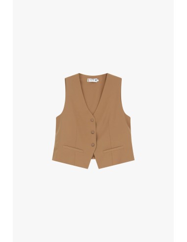 Please  Gilet de tailleur en crepe fluide Camel