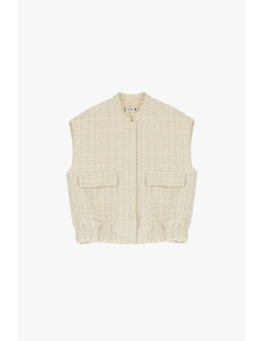 Please Blouson Sans Manches en Tweed Ecru