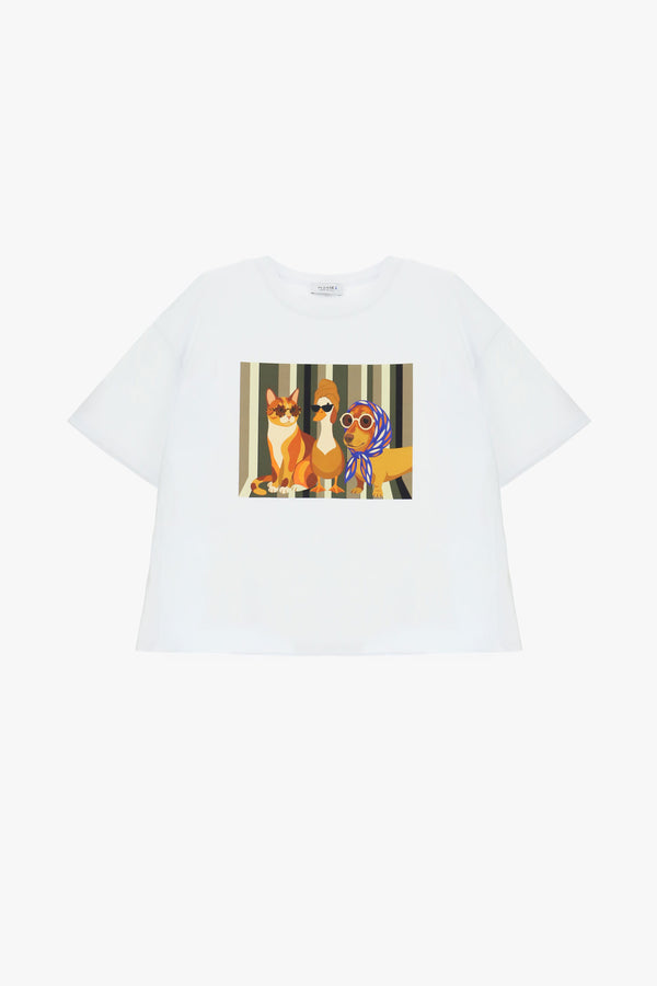 T-shirt femme à imprimé chiens illustrés, coton blanc – Please