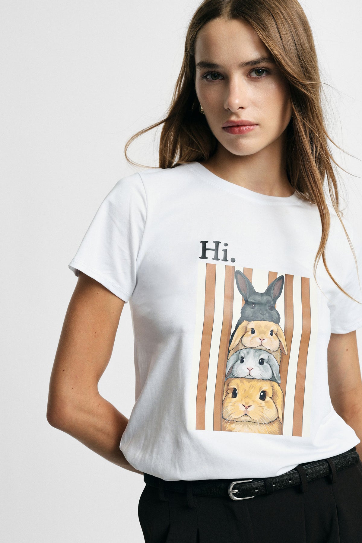 T-shirt femme à imprimé lapins, vue de profil – Please