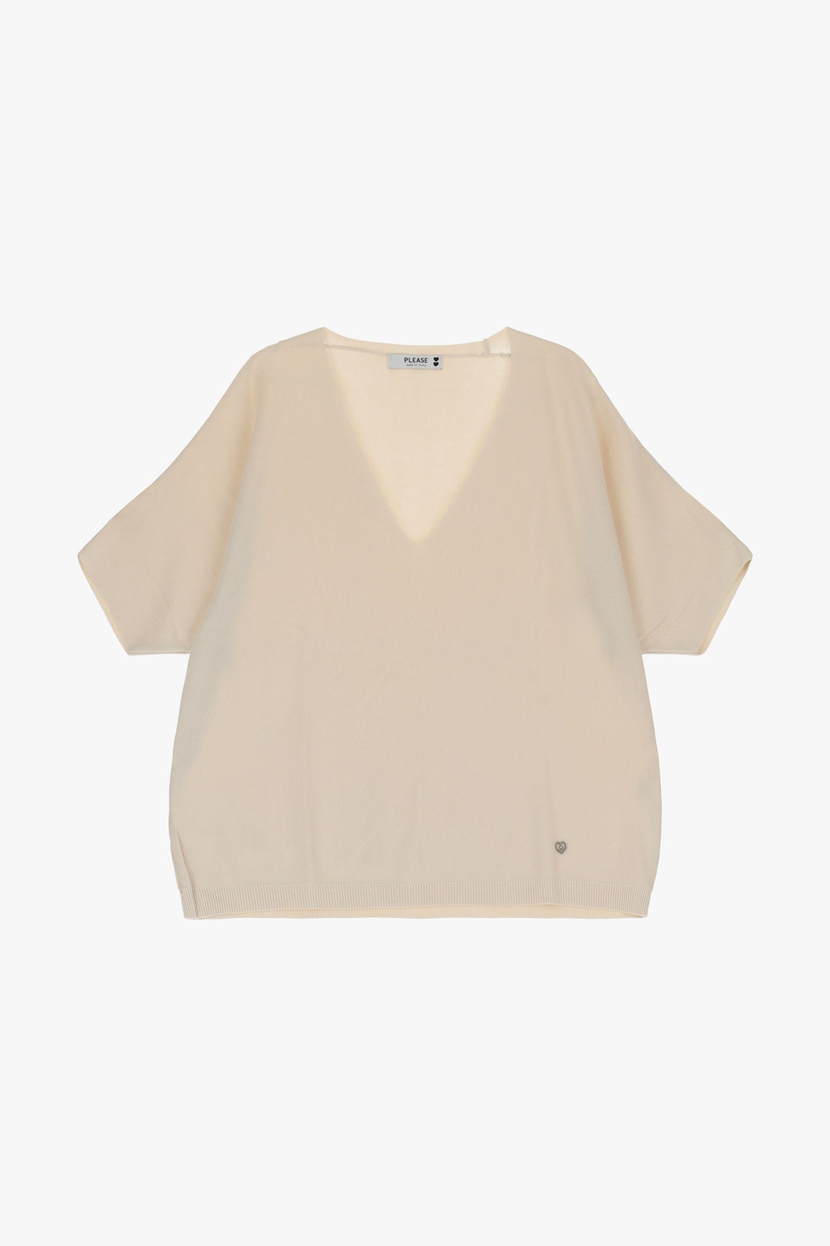 Pull femme ample à col V et manches courtes, jaune beurre – Please