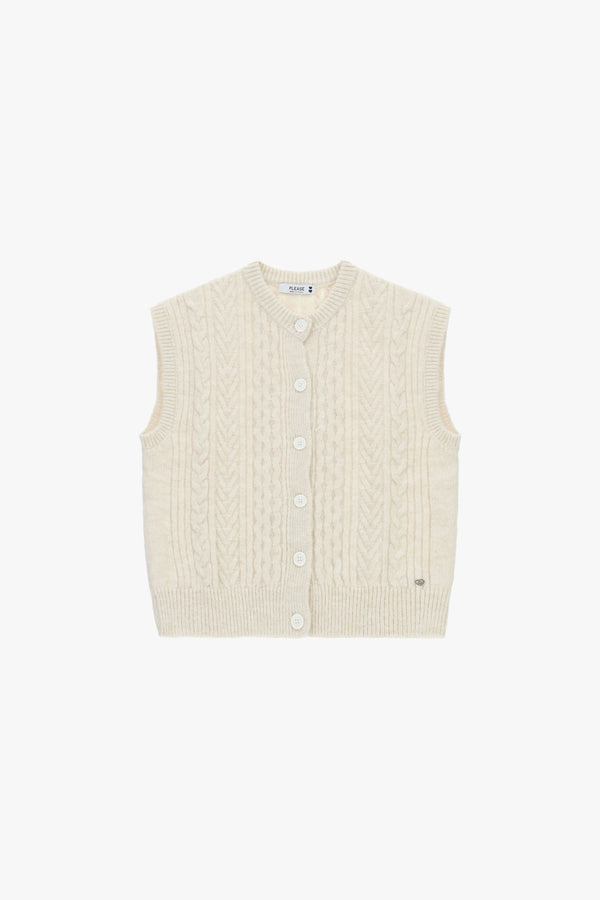 Gilet sans manches femme en maille torsadée, écru – Please