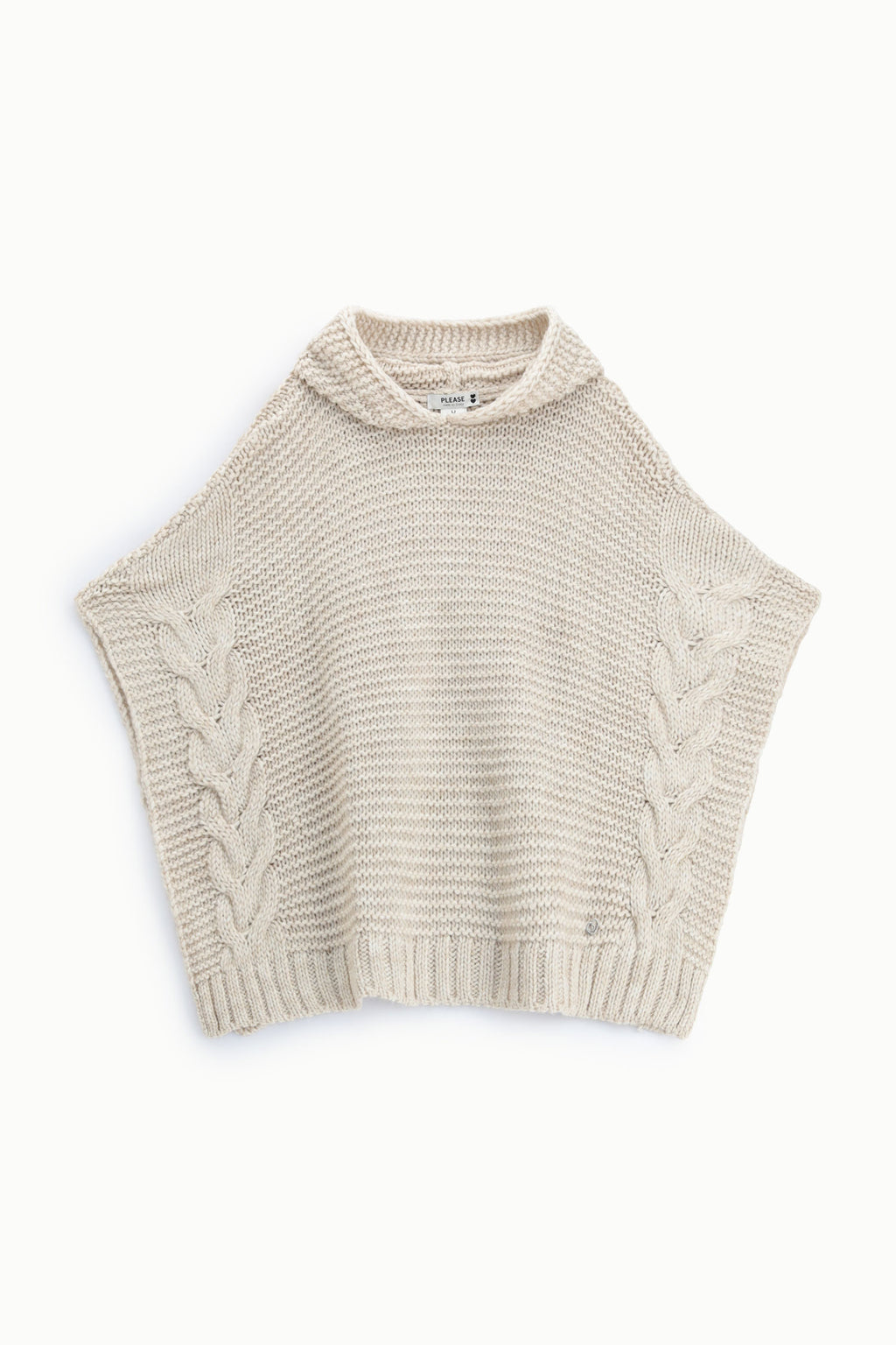 Poncho torsadé à capuche en grosse maille – Please