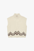 Gilet sans manches femme à col camionneur, jacquard zigzag écru – Please