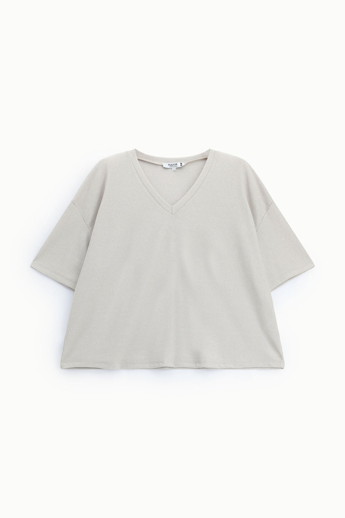 T-shirt femme ample col V en maille brillante, coloris champagne – Please