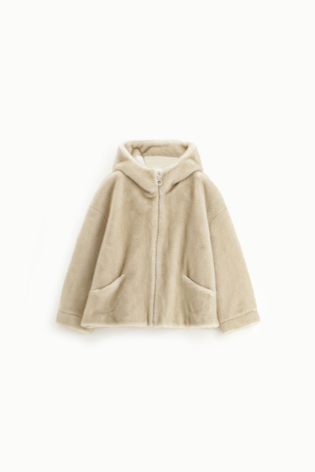 Veste fausse fourrure femme à capuche – fermeture zippée, coloris beige – Please