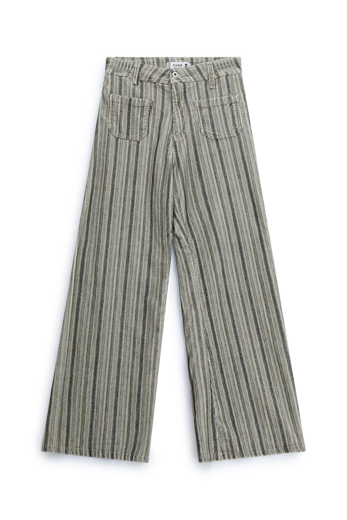 Pantalon large femme rayé à poches plaquées, beige – Please