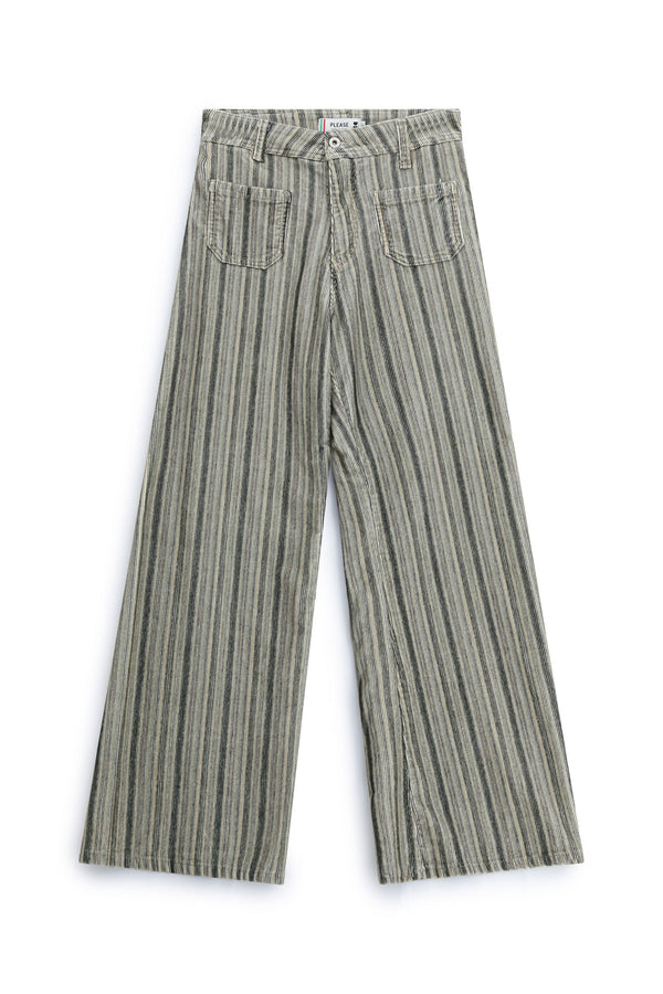 Pantalon large femme rayé à poches plaquées, beige – Please