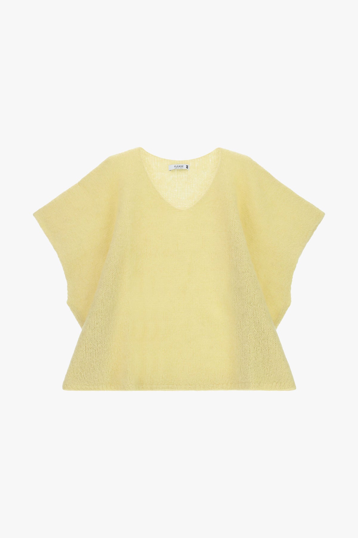 Pull poncho femme à col V, maille mohair jaune pâle – Please