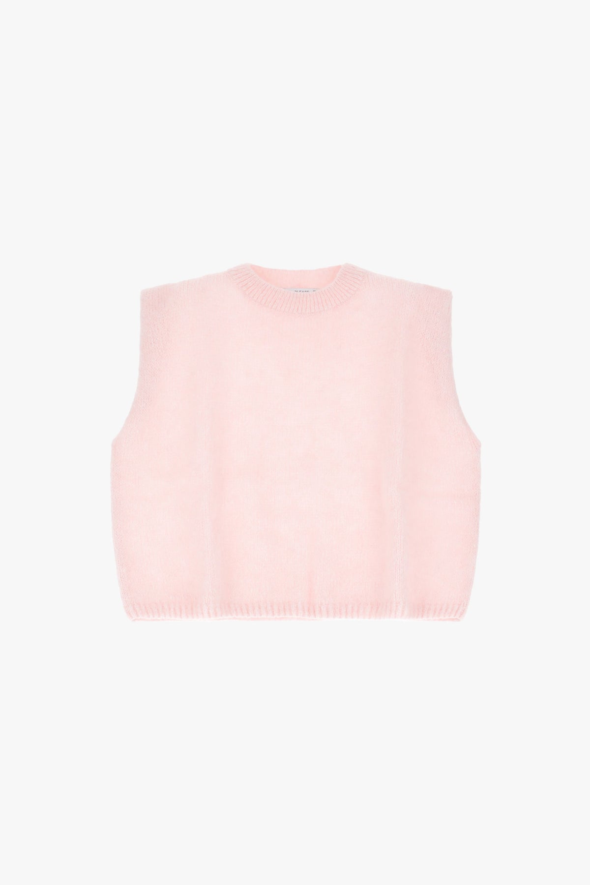 Pull sans manches femme à épaules structurées, maille mohair rose pâle – Please