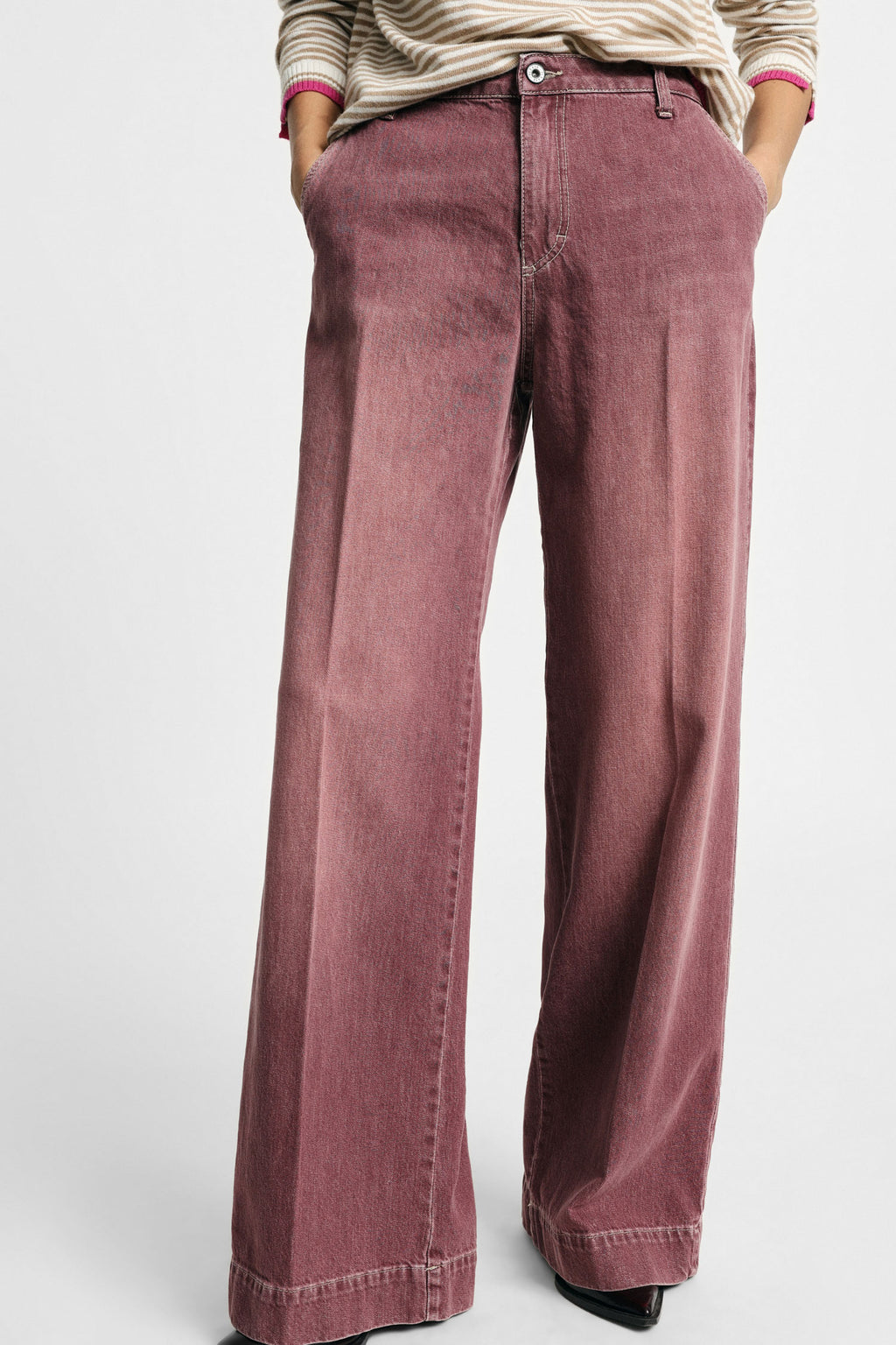 Jean taille haute jambe large à poches chino – Please